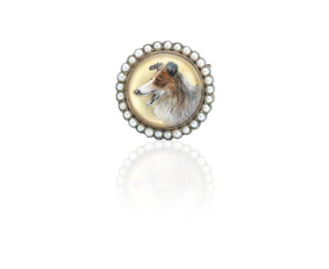 A 19th century rock crystal reverse intaglio Rough Collie broochThe circular panel depicting a three quarter profile of a Rou