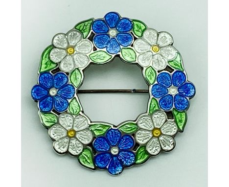 VINTAGE HALLMARKED STERLING SILVER AND ENAMEL FLORAL BROOCH BY A H DARBY & SON MINOR FAULT APP. SIZE: 4.5cmAPP. WEIGHT 14g