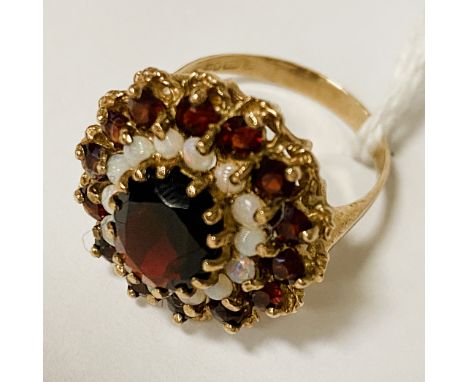 9CT GOLD RUBY &amp; OPAL RING - SIZE Q - APPROX 5.9 GRAMS TOTAL WEIGHT WITH STONES