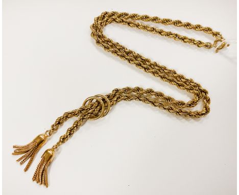 9CT GOLD ROPE CHAIN WITH TASSELS - APPROX 20.8G