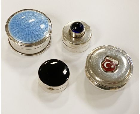 FOUR SILVER &amp; ENAMEL ITEMS INCL. LEVI &amp; SALAMAN PILLBOX