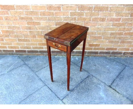 A MAHOGANY SOLITAIRE CARD TABLE  fitted with single drawer on square tapering supports, 30cm wide 45.5cm deep 73cm high