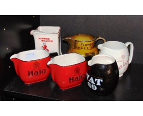 BREWERIANA - SIX CERAMIC WATER JUGS including Haig's Scotch Whisky by Carlton Ware and Flower's Pale Ale by The Associated Po
