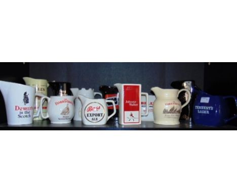 BREWERIANA - TWELVE CERAMIC WATER JUGS by Wade, including Beefeater, Johnnie Walker and Bass Export Ale.