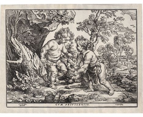 Jegher, Christoffel -- Das Christkind und Johannes der Täufer mit dem Lamm. Holzschnitt nach Rubens. 34 x 45,5 cm. Hollstein 