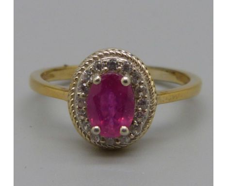 A silver gilt, ruby and zircon cluster ring, Q 