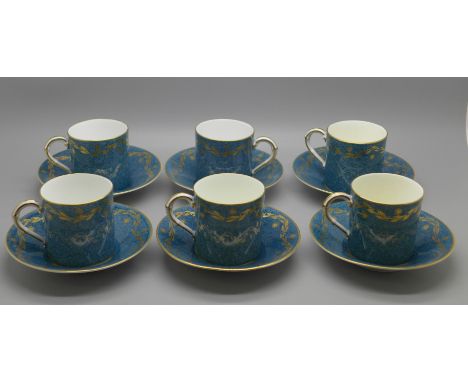 Six Royal Worcester coffee cans and saucers, one cup a/f 