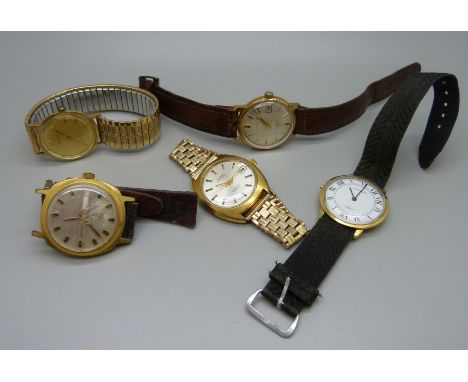 Five wristwatches, Timex, Sekonda, Montine, Favre-Leuba and Norma 