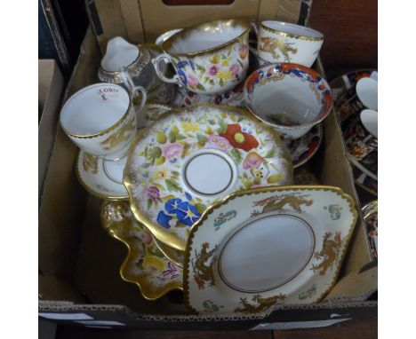 Hammersley tea cups and saucers, one cup a/f, matching tray, two Grosvenor china cups and saucers decorated in gold dragons, 