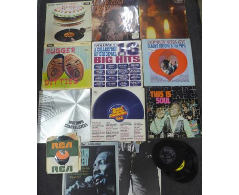 LP records, Rolling Stones, Sticky Fingers with zip cover and poster, Jimi Hendrix, Wilson Pickett, Ike &amp; Tina Turner, et