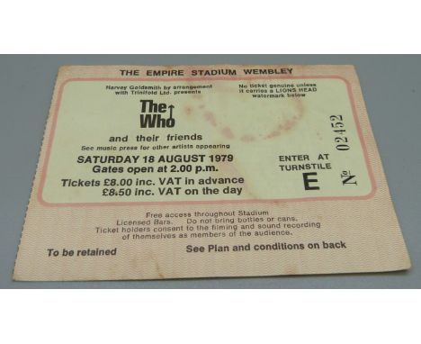 A 1979 The Who concert ticket at Wembley Stadium 