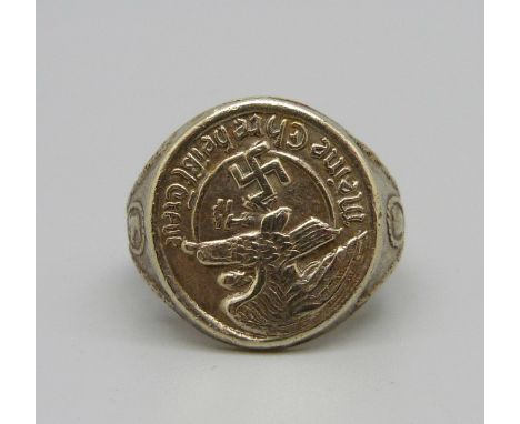 A German 900 silver ring, size V, (made post war) 