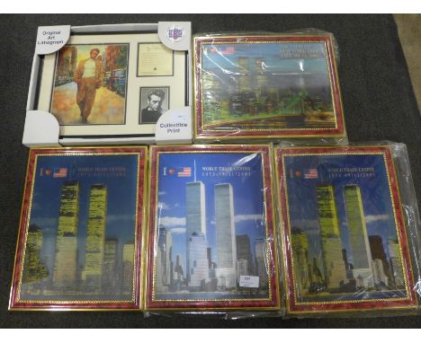 A limited edition James Dean collectible print and four 911 World Trade Centre 3D commemoratives 