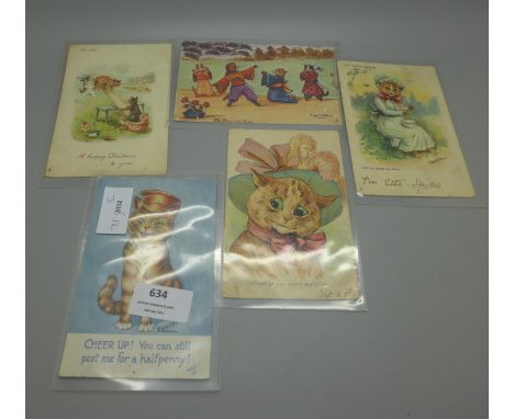 Five Louis Wain postcards 