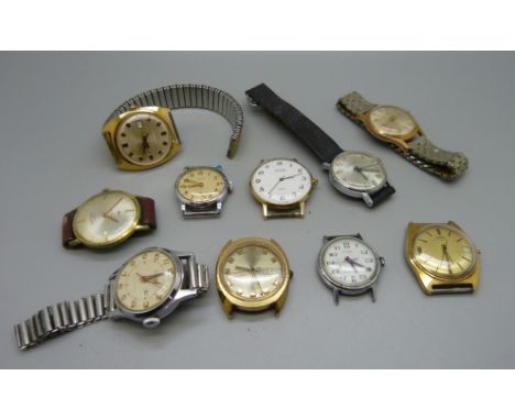 Ten vintage wristwatches, Accurist, Exactima, Ingersoll, Timex, etc., (white dial Sekonda lacking case back) 