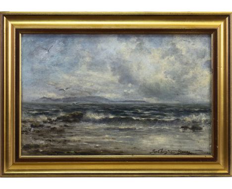 JAMES CHRISTIE BRUCE (SCOTTISH), SEASCAPE oil on canvas, signed, further signed and dated 1920 verso 26cm x 41cm Framed and u