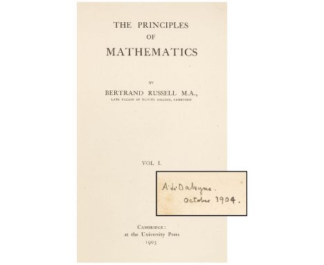 Russell (Bertrand). The Principles of Mathematics, volume 1 [all published], 1st edition, Cambridge: University Press, 1903, 