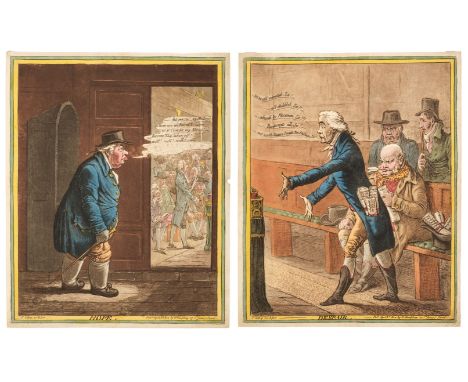 * Gillray (James). Hope [and] Despair, H. Humphrey, April 8th 1802, pair of etchings with bright contemporary hand colouring,
