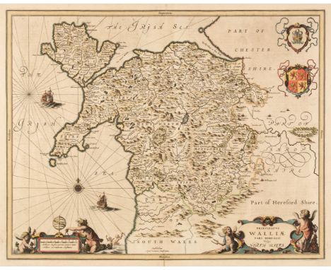 Wales. Jansson (Jan), Principatus Walliae pars Borealis vulgo North Wales, Amsterdam circa 1650, engraved map with contempora