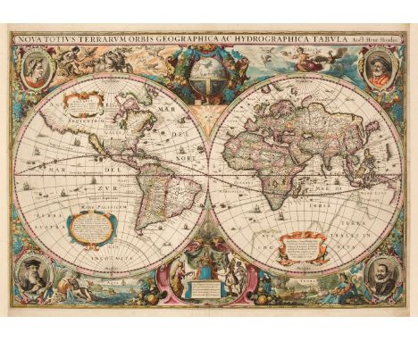 World. Hondius (Henricus), Nova totius Terrarum Orbis Geographica ac Hydrographica Tabula. Auct: Henr. Hondio. Amsterdam, cir