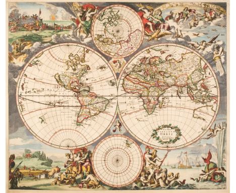 World. Danckerts (Justus), Nova Totius Terrarum Orbis Tabula ex Officina..., Amsterdam, circa 1680, engraved map on a hemisph