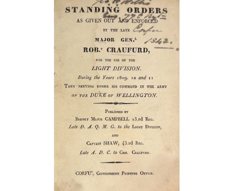 Crauford (Robert). Standing Orders as given out and enforced by the late Major Genl. Robt. Craufurd, for the use of the Light