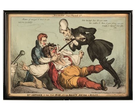 * Heath (William). Nine caricatures relating to the Duke of Wellington, Dr Arthur &amp; his Man Bob giving John Bull a Bolus,