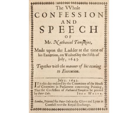 Civil War Pamphlets. A sammelband of 19 pamphlets relating to events of the English Civil War, 1640-1661, comprising:1. Depos