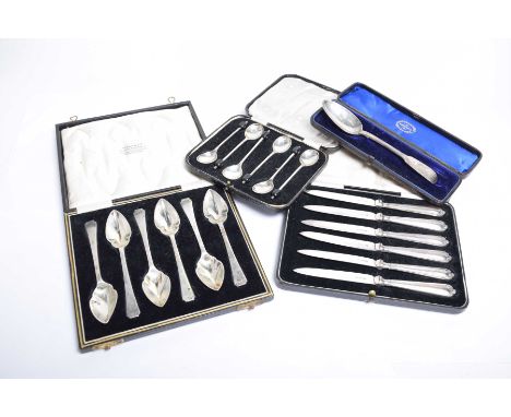 A set of six silver spoonsWith fluted bowls and a stepped stem, by Thomas Bradbury & Sons Ltd., Sheffield 1928, together with