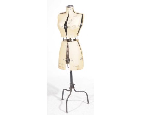 A Chil Daw vintage Taylor's mannequin dummyThe black painted tripod base rising to an adjustable black painted metal stem, th