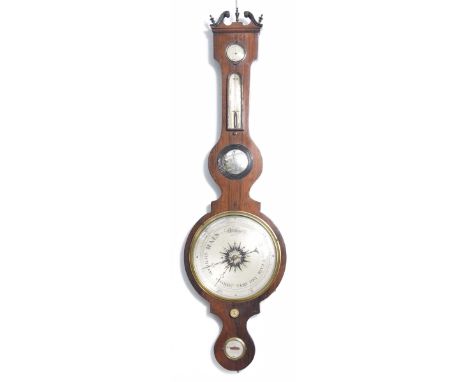 A 19th Century mahogany aneroid barometerThe swan neck pediment with campana finials extending to a banjo shaped body with th