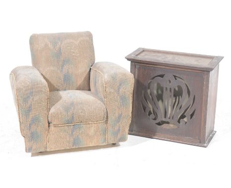 A miniature 1930's Art Deco armchairWith a deep set padded back and padded arms along with an early 20th Century fretwork spe