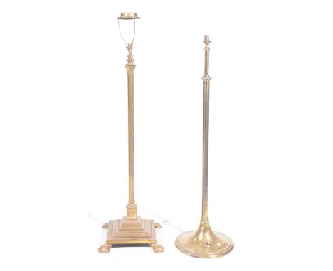 A telescopic 19th Century brass lamp standardWith a Corinthian column supported on a stepped square plinth base and raised up