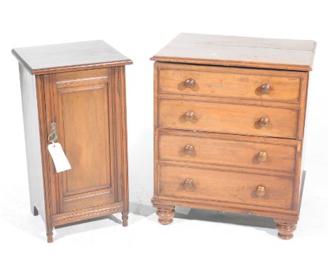 A Victorian mahogany commode chest and an Edwardian mahogany pot cupboardThe commode with four faux drawers and the pot cupbo