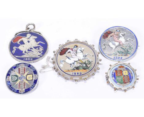 A collection of George III and Queen Victoria silver and enamelled coinageTo include a silver crown dated 1889 set in a loose