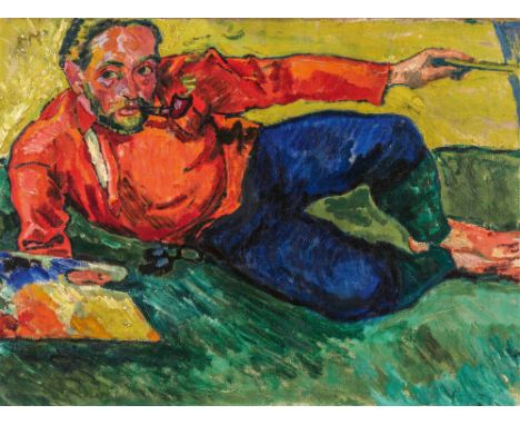 Hermann Max Pechstein, Selbstbildnis, liegendÖl auf Leinwand. 73,5 x 98,5 cm. Gerahmt. Oben links braun monogrammiert 'HMP' (