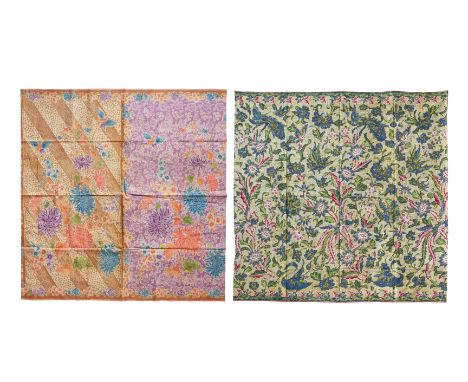 TWO SIGNED BATIK SARONGS Comprising a Tiga negeri batik decorated with birds, butterflies and floral motifs, the other exampl