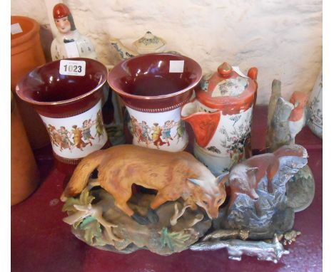 A selection of assorted ceramic items including modern Staffordshire style figurine, pair of Italian pottery vases, Japanese 