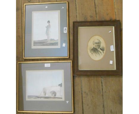 Two framed Russell Flint coloured prints - sold with an oak framed portrait print