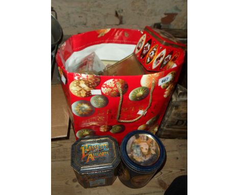 A bag containing a quantity of bottles and collectable tins including Cow &amp; Gate, etc.