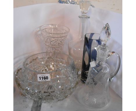 A quantity of glassware including Edwardian intaglio cut claret jug decanter depicting birds amidst foliage (stained), an Art