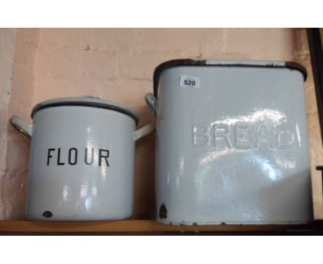 A vintage enamelled BREAD bin with raised lettering - sold with a similar FLOUR bin with black lettering