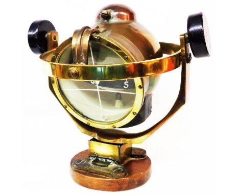 An old White Thompson &amp; Co., Glasgow ship's gimbal compass with heavy brass mounts and painted base plate