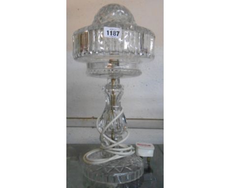 A 1920's cut glass table lamp and shade of mushroom form