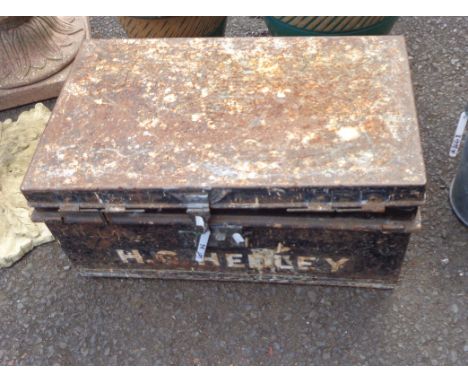 An old japanned trunk with painted name H.G Hedley
