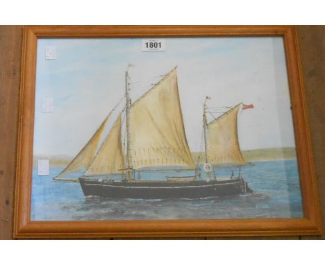 K. Shaw: a framed oil on board, depicting a sailing vessel - signed