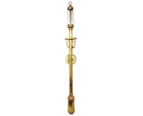 A 93cm high vintage ship's brass gimbal stick barometer with scale marked for R.N. Desterro, Lisbon in the 19th Century style
