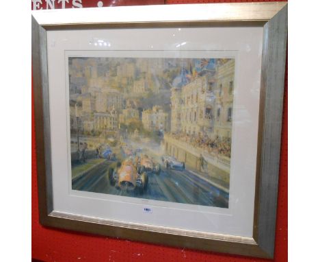 Alfredo de la Maria: silvered framed large format limited edition coloured racing print entitled 'Monaco Magic' - numbered 42