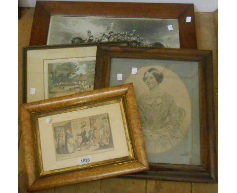 A maple framed antique coloured print entitled 'Dr. Syntax' - sold with three other antique framed prints