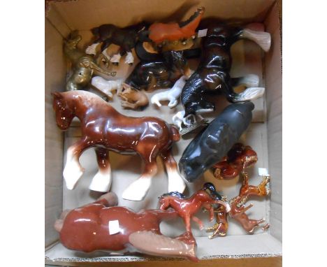 A box containing a quantity of assorted ceramic and other horse figurines